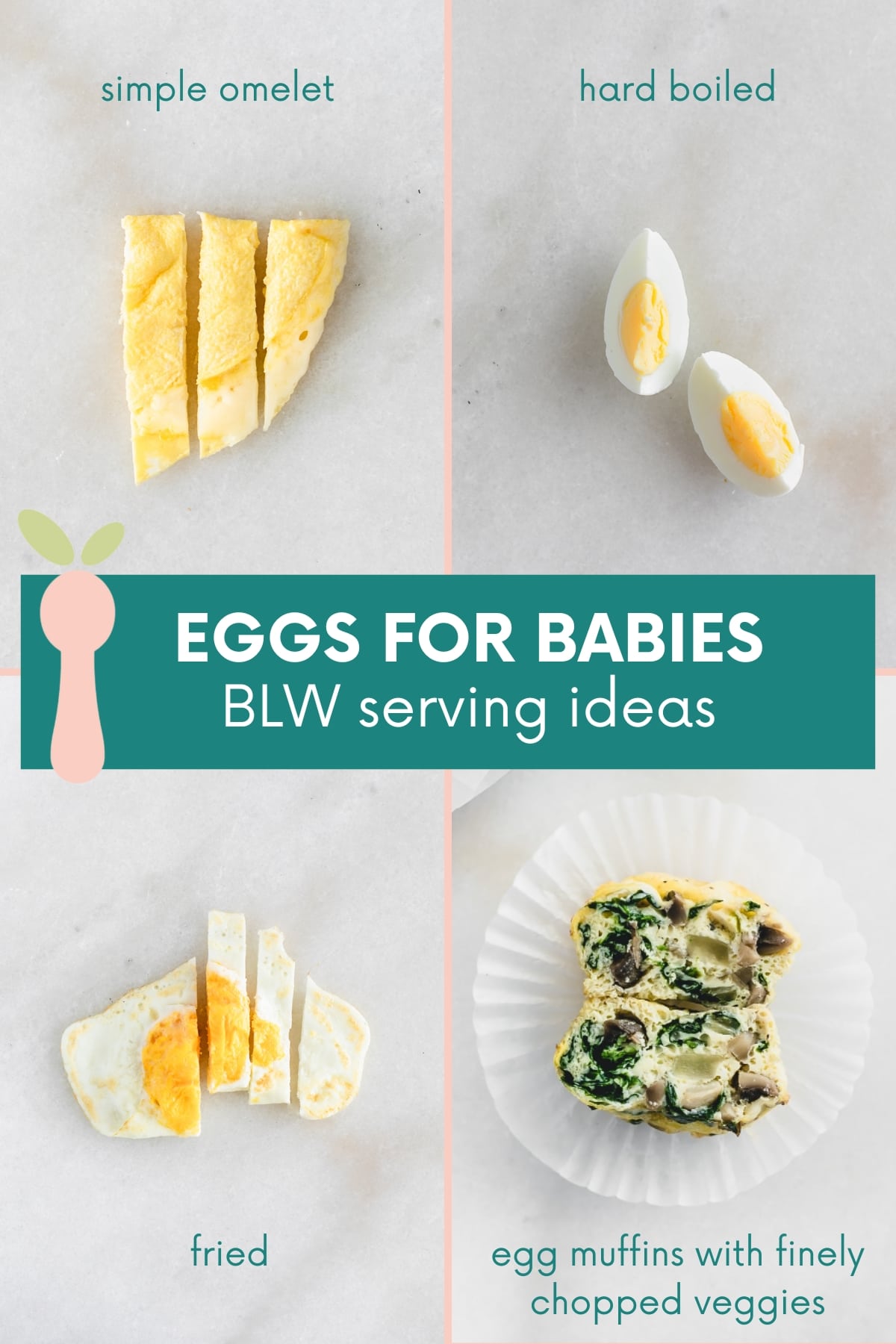 four image collage of different ideas for serving eggs to babies with text overlay.