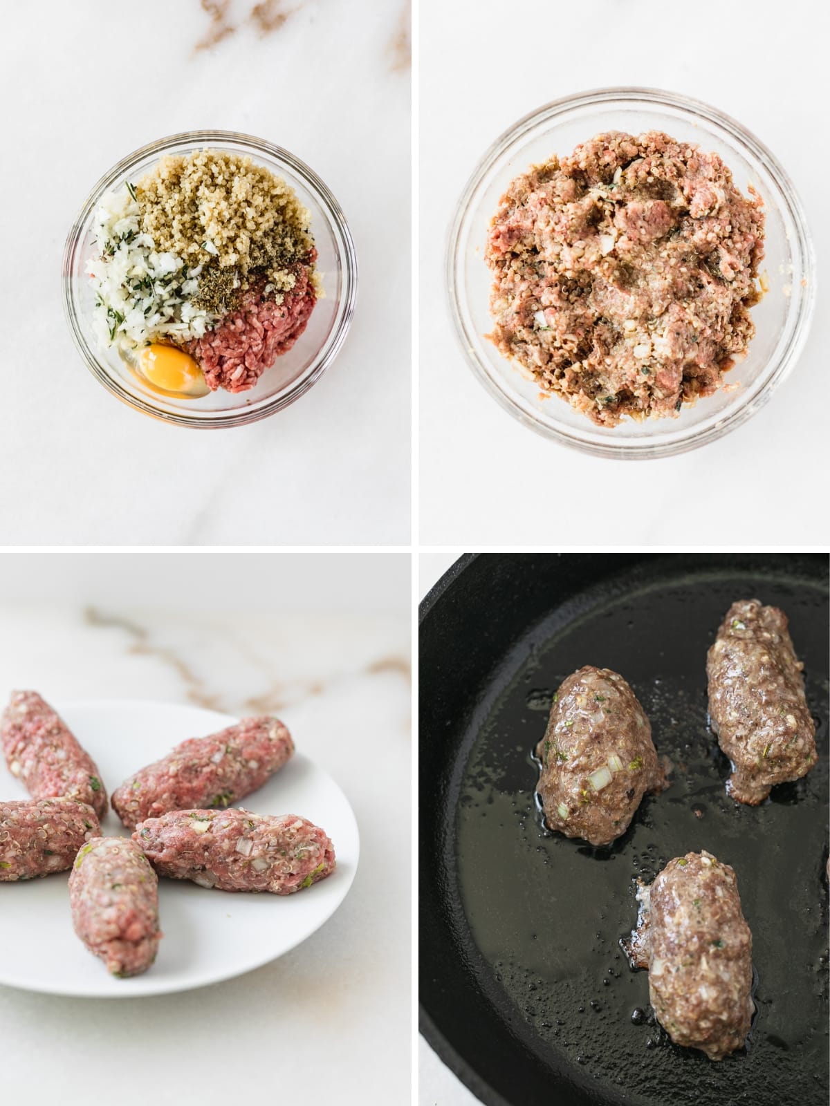four image collage showing steps for making beef and quinoa baby meatballs.