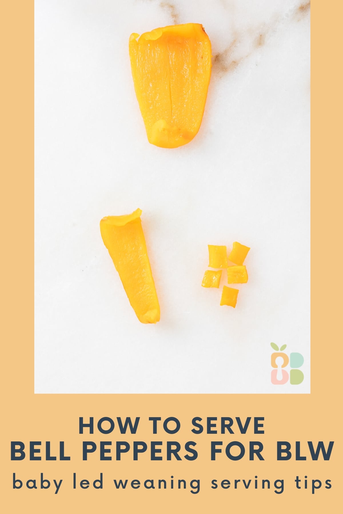 three cuts for serving bell pepper for baby led weaning with text overlay.