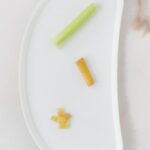 baby tray with three ways of serving celery for babies.