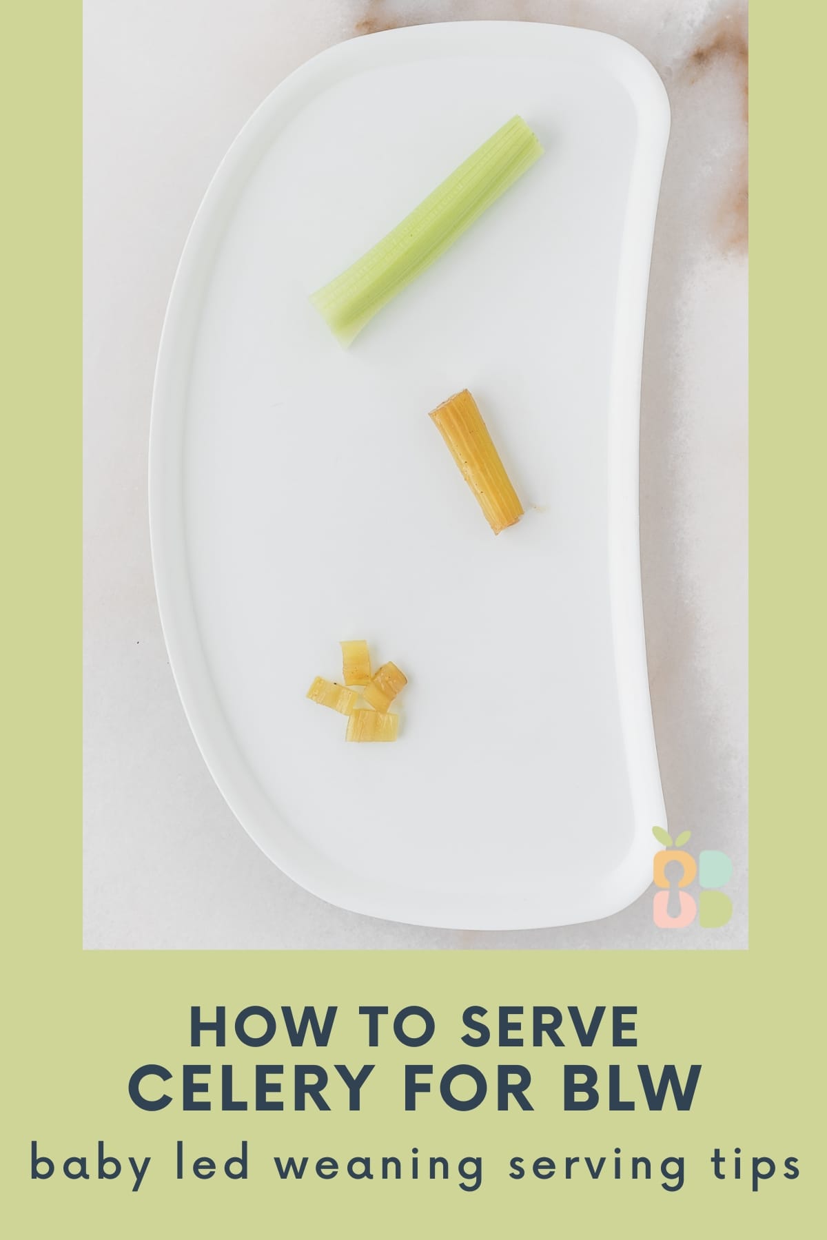 baby tray with three ways of serving celery for babies with text overlay.