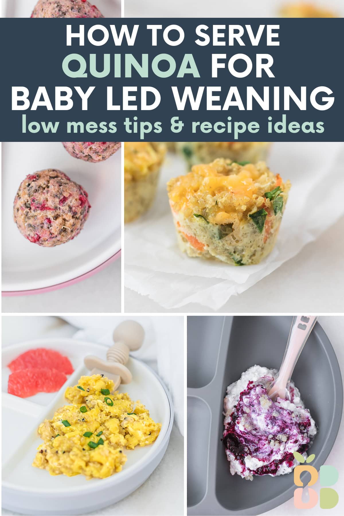 four image collage of ways to serve quinoa to baby with text overlay.