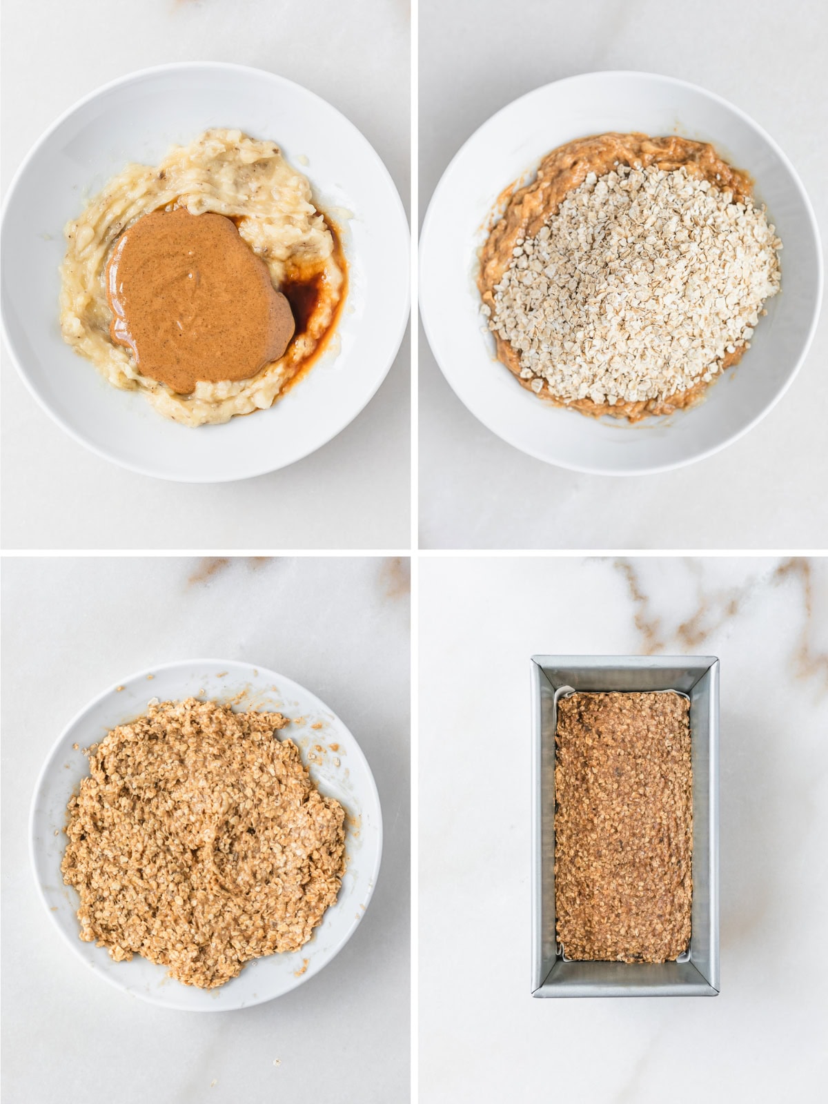 four image collage showing steps for making soft baked oatmeal bars for baby with no sugar.
