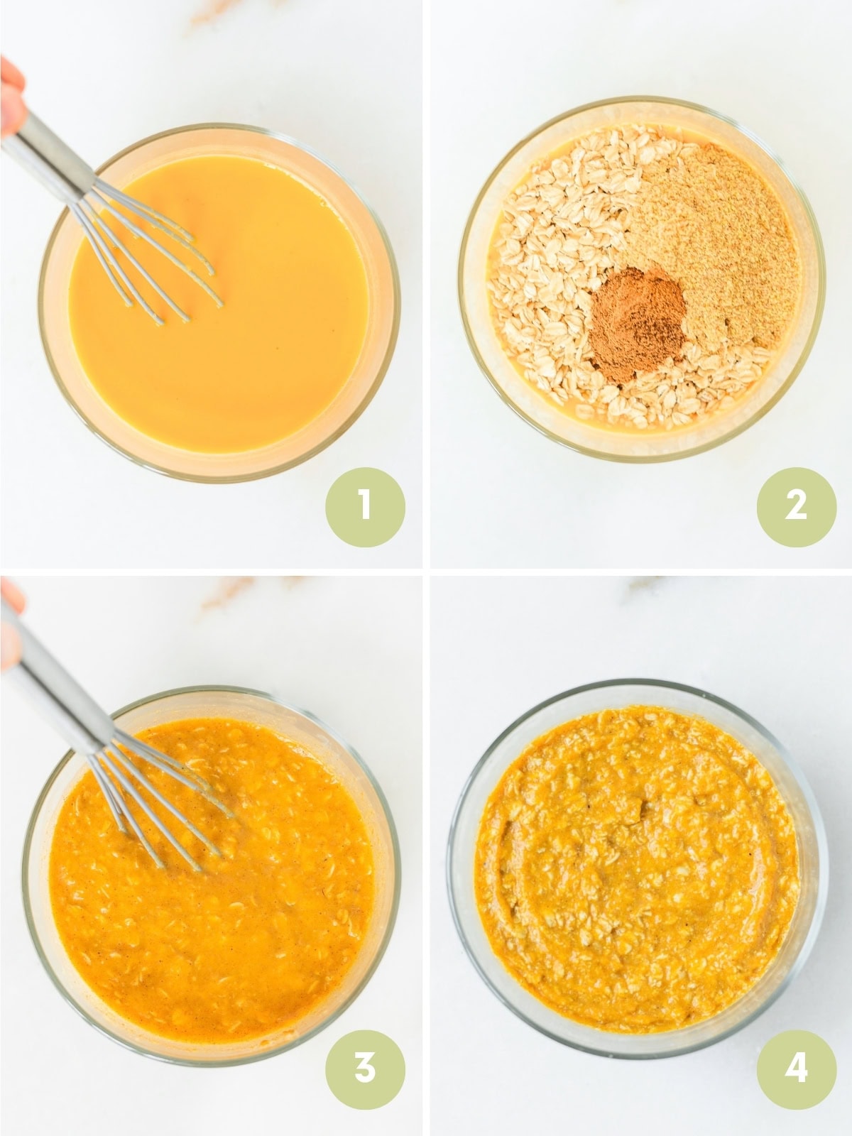 four image collage showing steps for making baby pumpkin overnight oats.